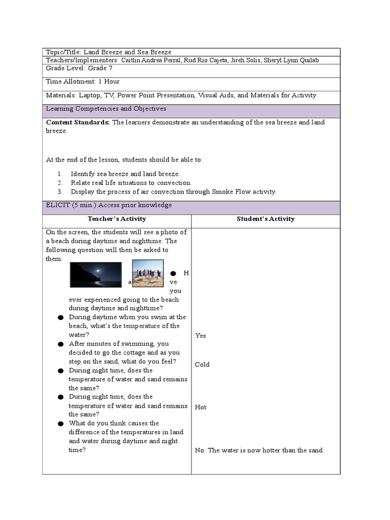 land and sea breeze worksheet