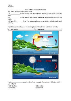 land and sea breezes worksheet