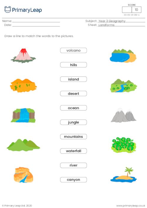 Geography: Word and picture matching Landforms | Worksheet ...