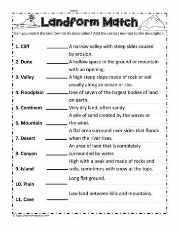 Landform Match Worksheets