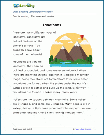 Landforms - Grade 3 Childrens Story | Worsheets library