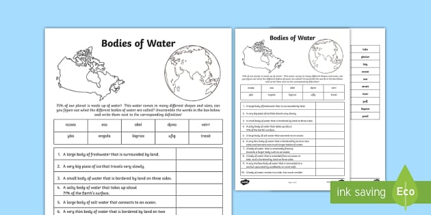 Bodies of Water Worksheet / Worksheet (teacher made)