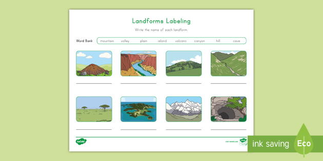 Landforms Labeling Activity for K-2nd Grade (teacher made)