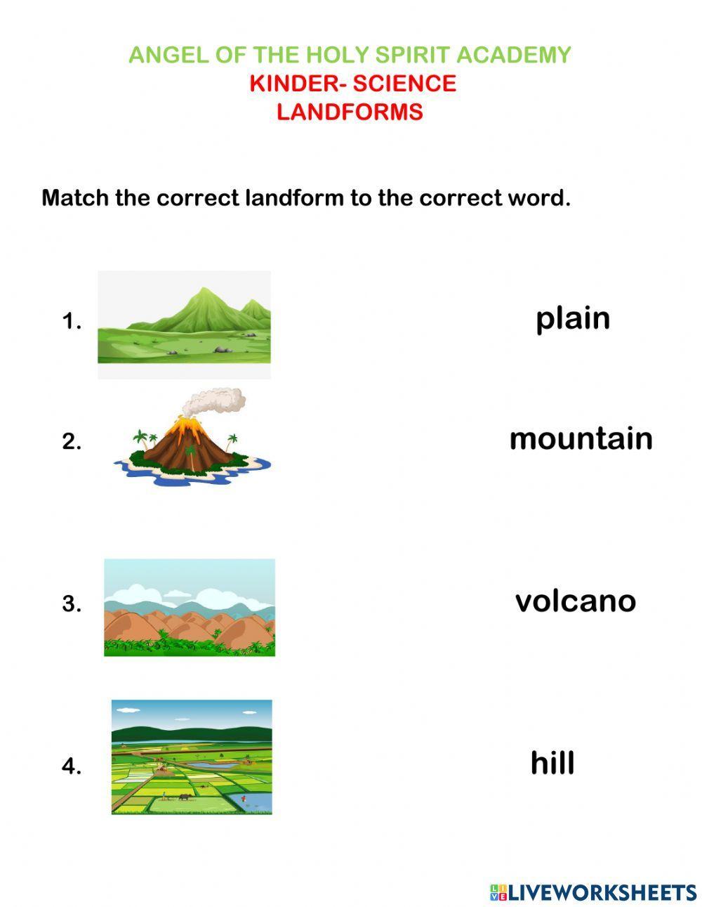 Landforms exercise for KINDER-GR-2  