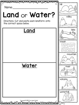 landforms worksheet for kindergarten