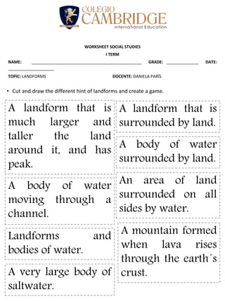 Worksheet 4 landforms hints | PDF