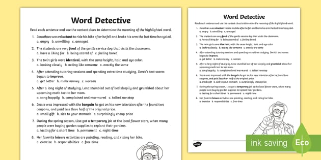 Word Detective: Context Clues Activity - ELA Resources - USA