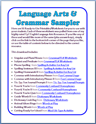 language arts free printable worksheet