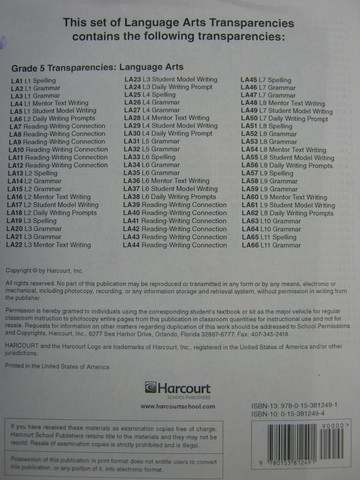 California Excursions 5 Language Arts Transparencies (CA)(Pk ...