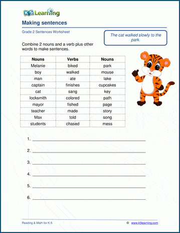 Writing sentences worksheets for grade 2 | Worsheets library