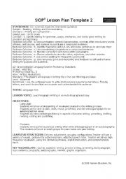 Language Arts 6th Grade Lesson Plan - ESL worksheet by betsystribble