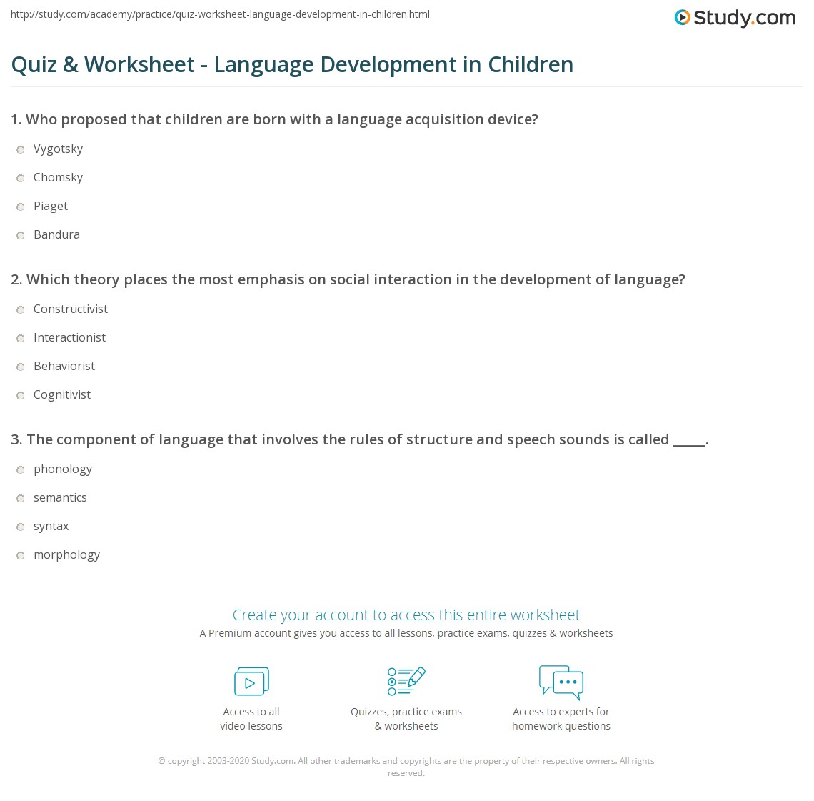 Quiz &  Worksheet - Language Development in Children | Study.com