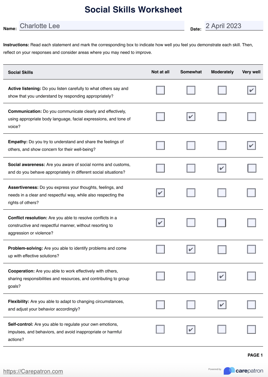Social Skills Worksheet &  Example | Free PDF Download