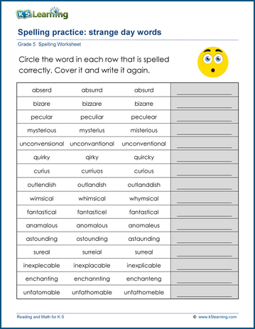 language worksheet 5th grade