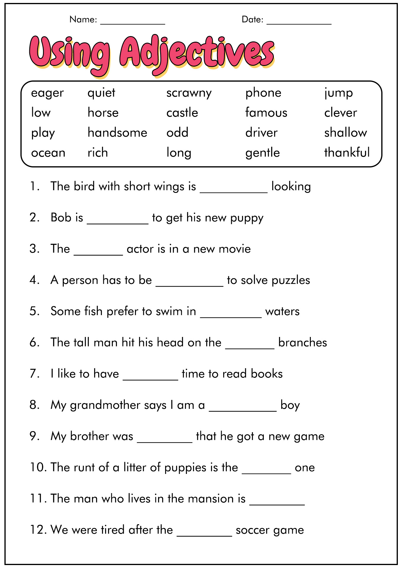 language worksheet for 4th graders