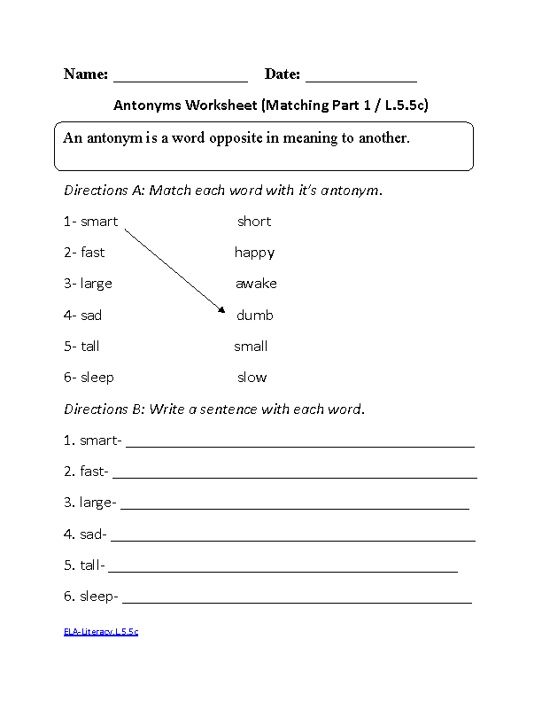 5th Grade Common Core | Language Worksheets