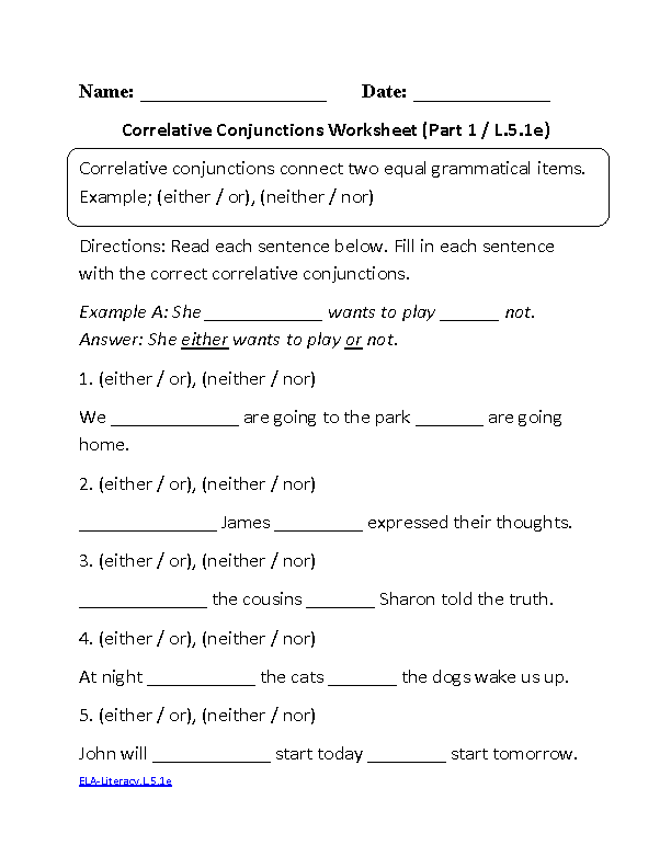 English Worksheets | 5th Grade Common Core Worksheets