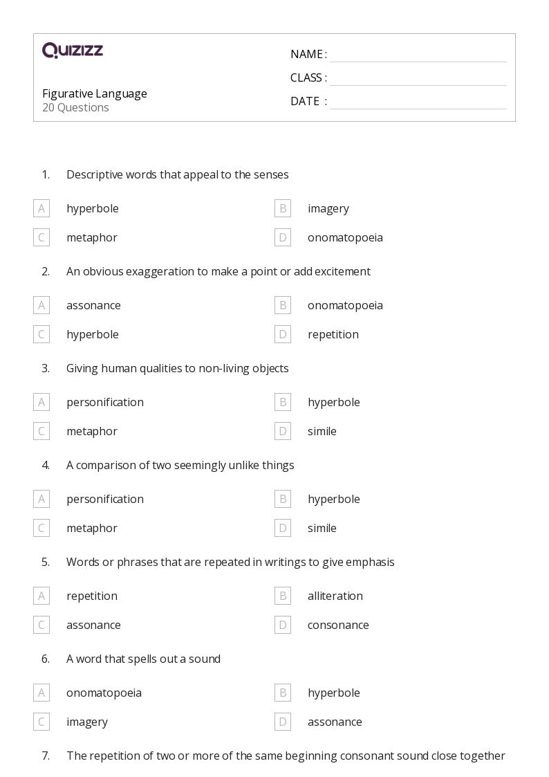 50+ Figurative Language worksheets for 6th Grade on Quizizz | Free ...