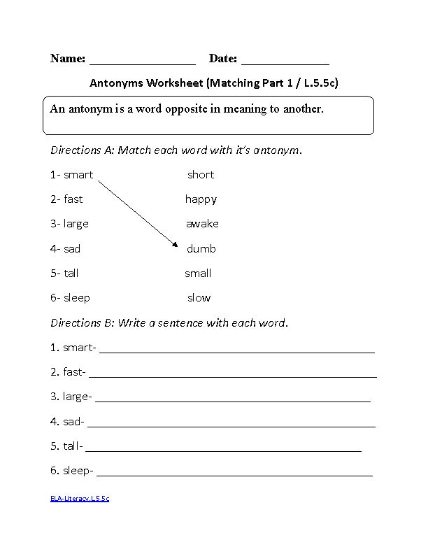 5th Grade Common Core | Language Worksheets | Synonym worksheet ...