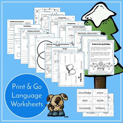 Print &  Go Language Activity Worksheets for Winter - Teaching Talking