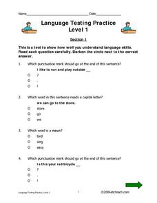 language worksheet test