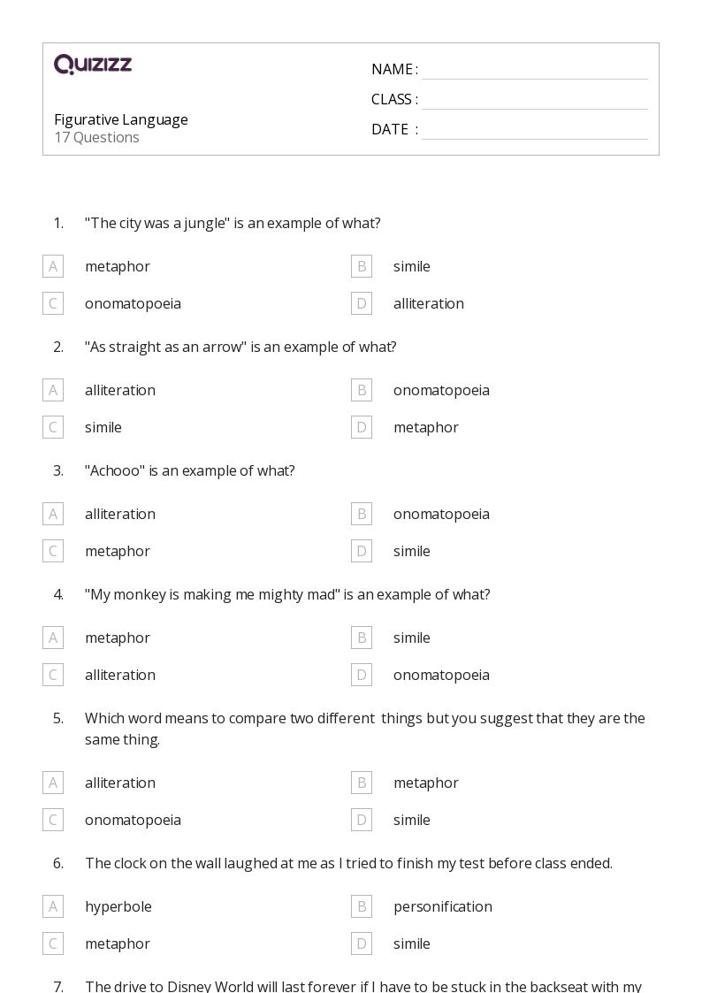 language worksheet test
