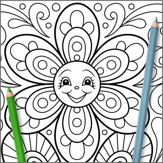 Happy Flowers Coloring Pages - Cute Kawaii Flowers for Easy Large ...
