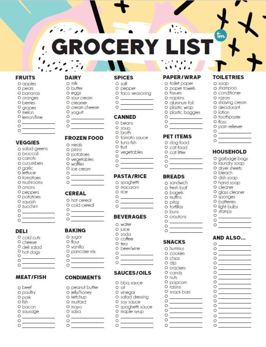 large printable grocery list