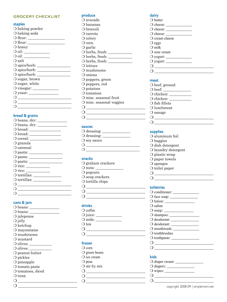 Grocery List Template Editable - Fill Online, Printable, Fillable ...
