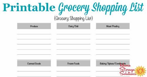 large printable grocery list