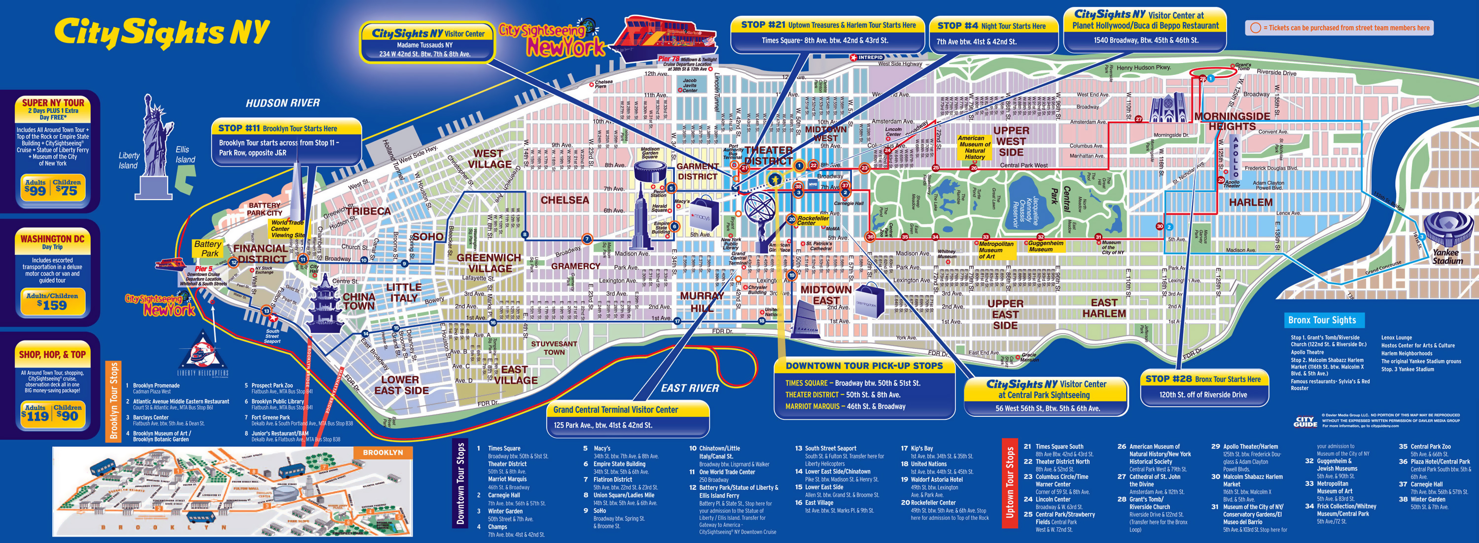 Large city sights map of Manhattan, New York city | New York | USA ...