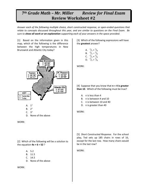 7th Grade Math, Review for Final - Part 2