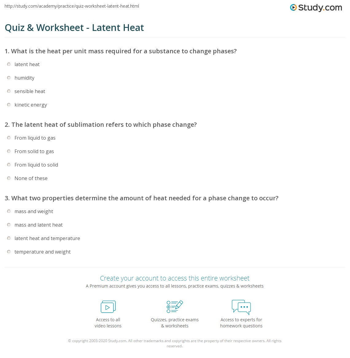Quiz &  Worksheet - Latent Heat | Study.com