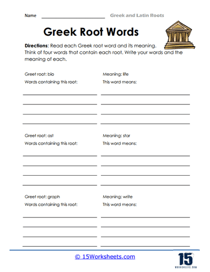 latin and greek roots worksheet