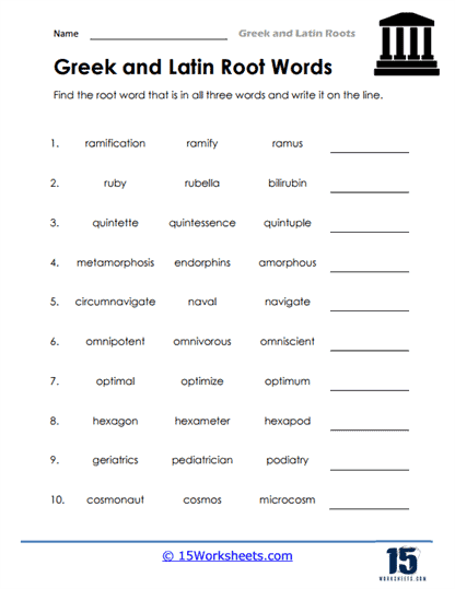 latin and greek roots worksheet