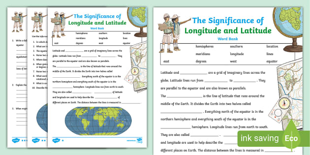 latitude and longitude elementary worksheet