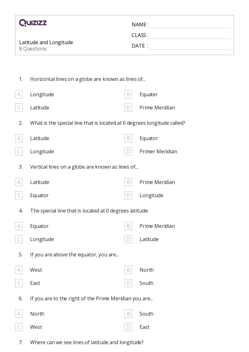 latitude and longitude worksheet 3rd grade