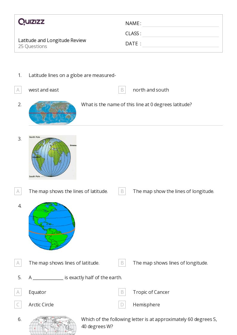latitude and longitude worksheet 7th grade