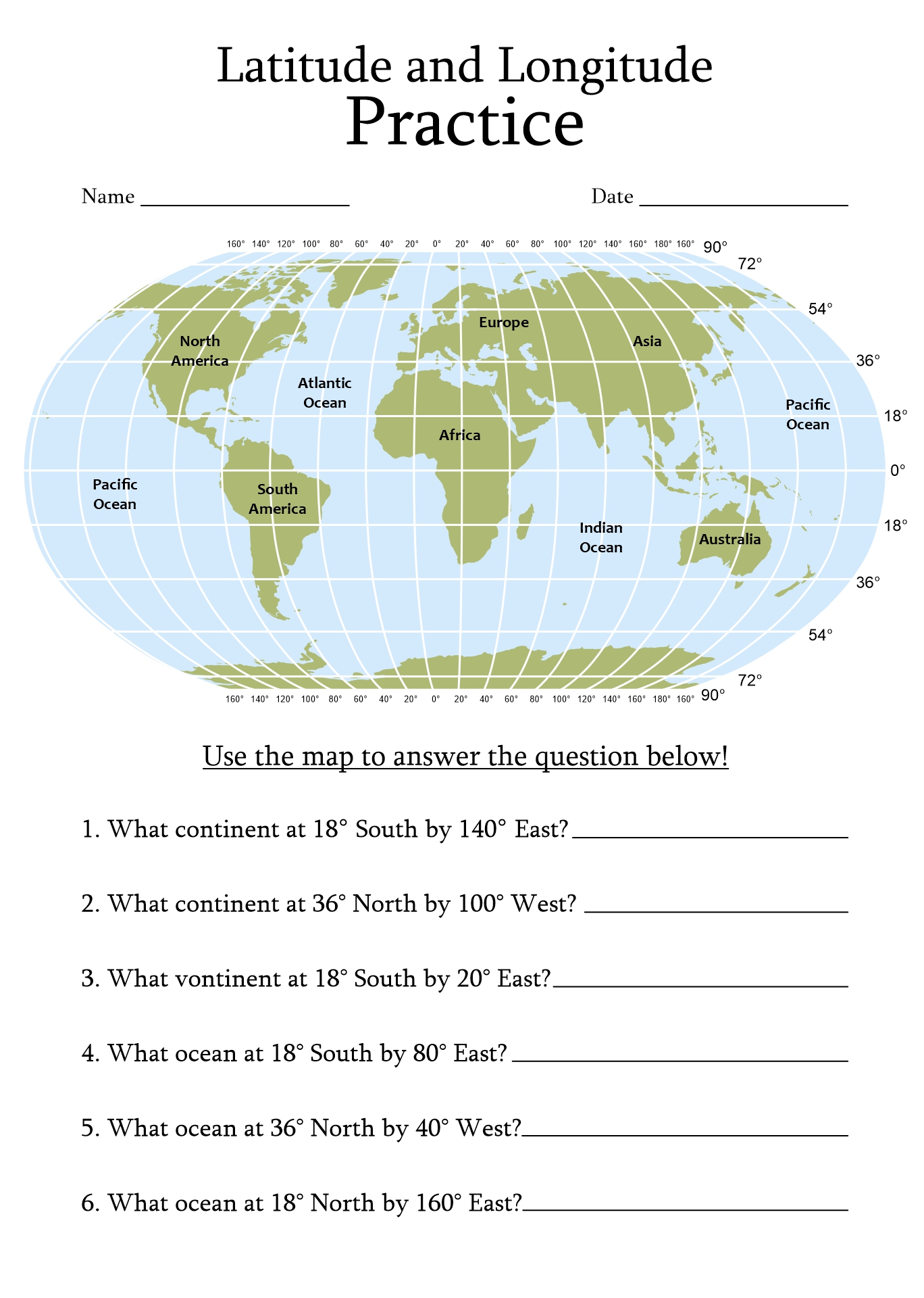 latitude and longitude worksheet answer key
