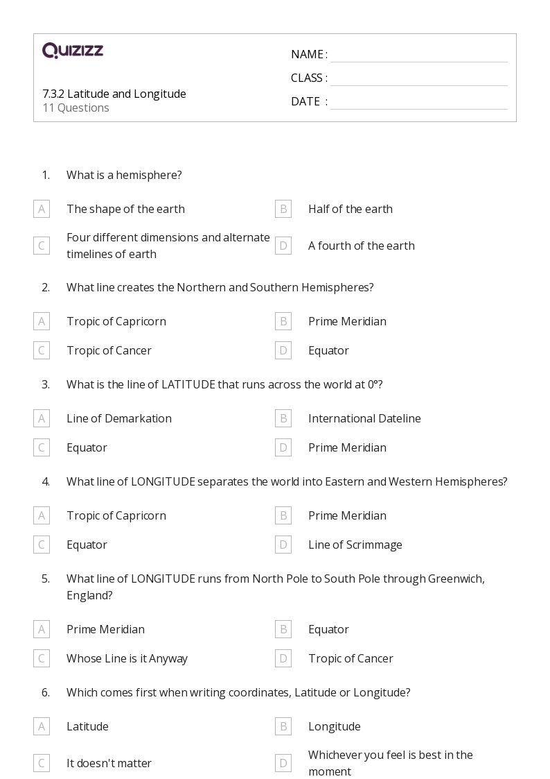 latitude and longitude worksheet for middle school