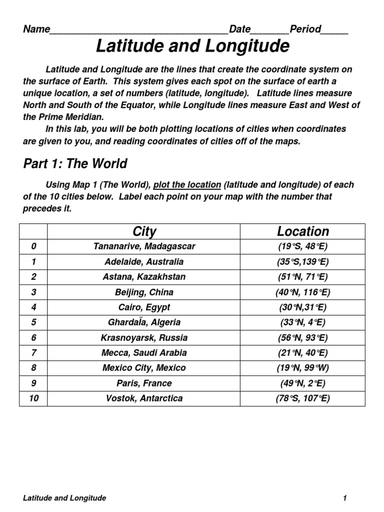 latitude and longitude worksheet pdf