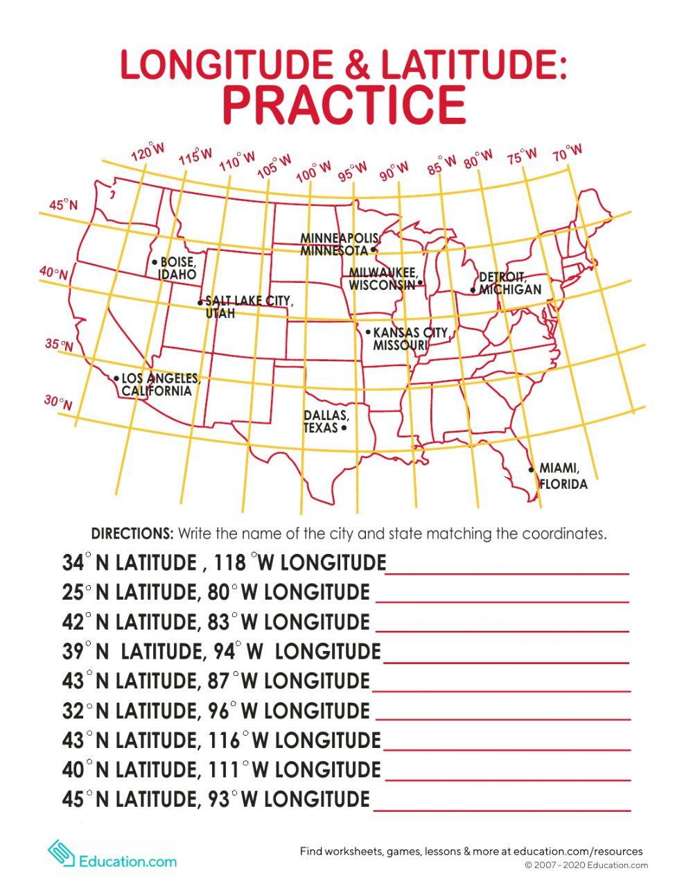 Latitude and Longitude worksheet  