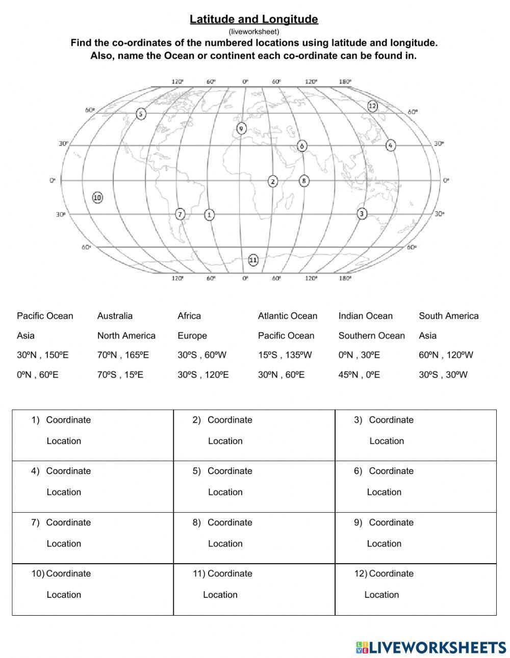 Latitude and Longitude World worksheet  