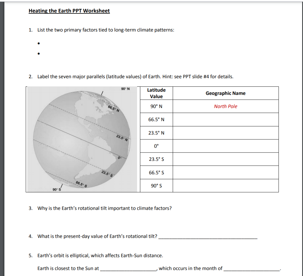 Solved Heating the Earth PPT Worksheet 1. List the two | Chegg.com