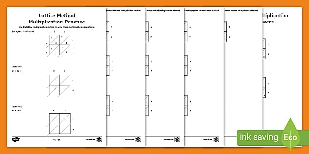 Lattice Method Multiplication Practice Worksheet - Twinkl
