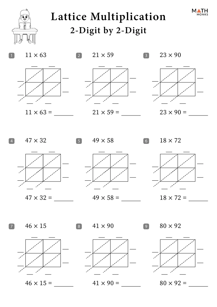 lattice multiplication worksheet 3rd grade
