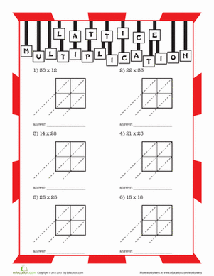 lattice multiplication worksheet 3rd grade