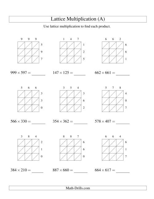 lattice multiplication worksheet 3rd grade