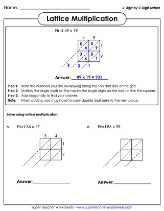 lattice multiplication worksheet 5 7
