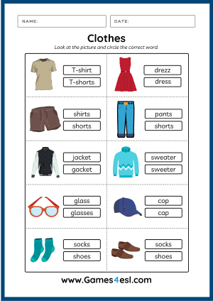 Clothes Worksheets | Games4esl